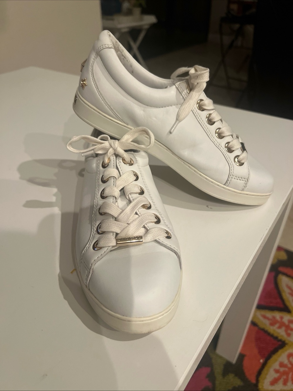 Jimmy Choo Women’s Studded Sneakers White Leather Size 36.5 US Size 6